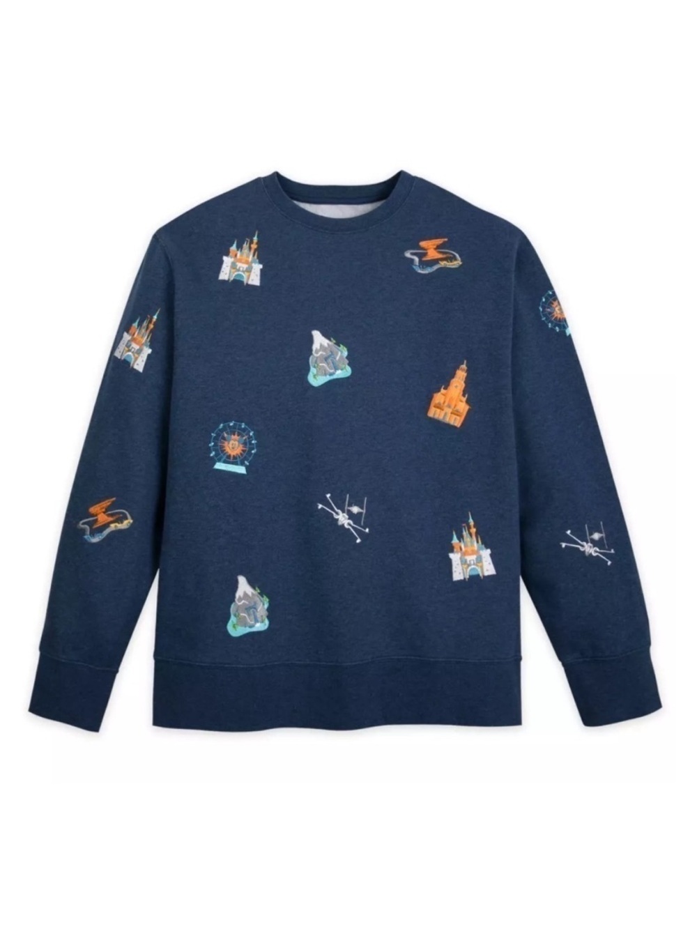 Disneyland Embroidered Icons Sweatshirt Sleeping Beauty Castle Matterhorn Cars S